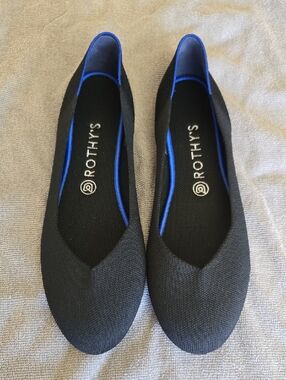 Rothy's Black Ballet Flats with Blue Accent Trim
